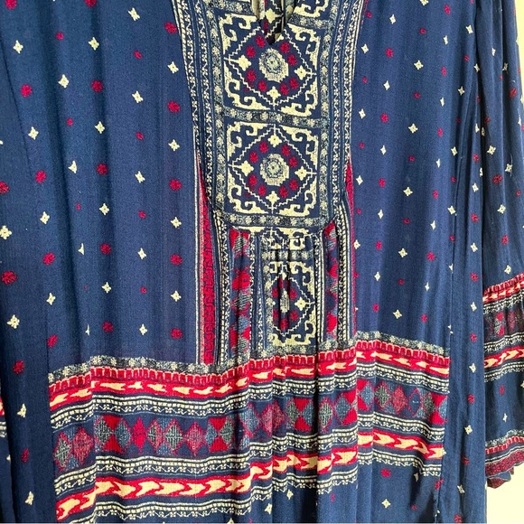 Lucky Brand Navy & Red Bell Sleeve Boho Peasant Blouse Size L - Picture 4 of 11